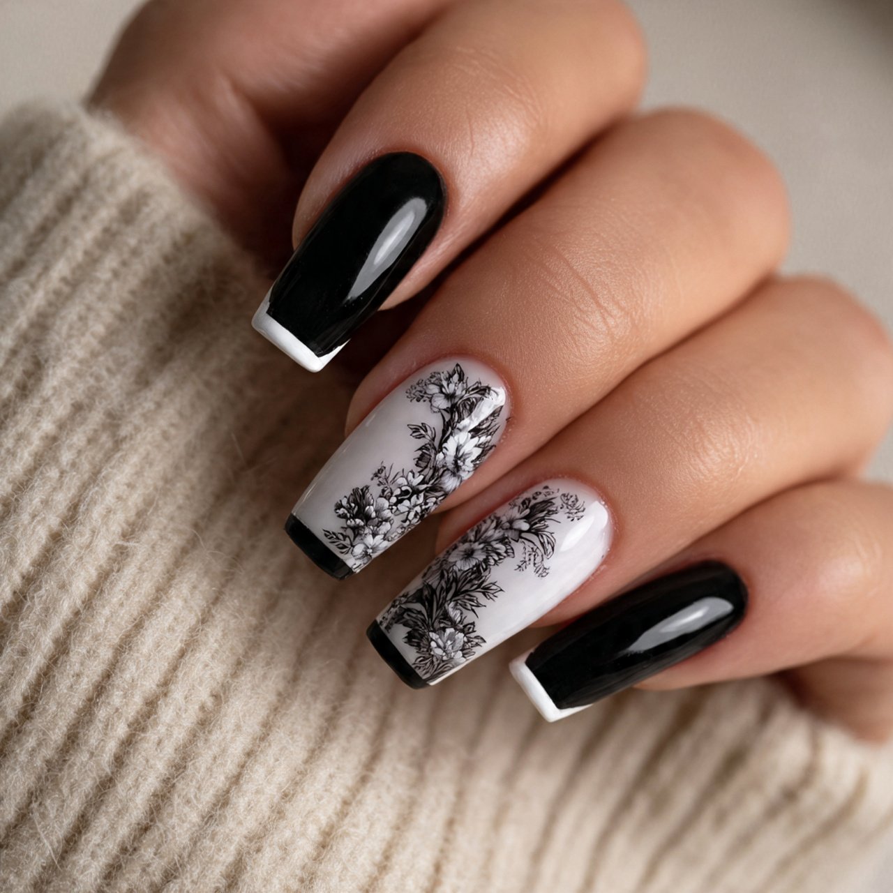 classic black and white french tips nature look na
