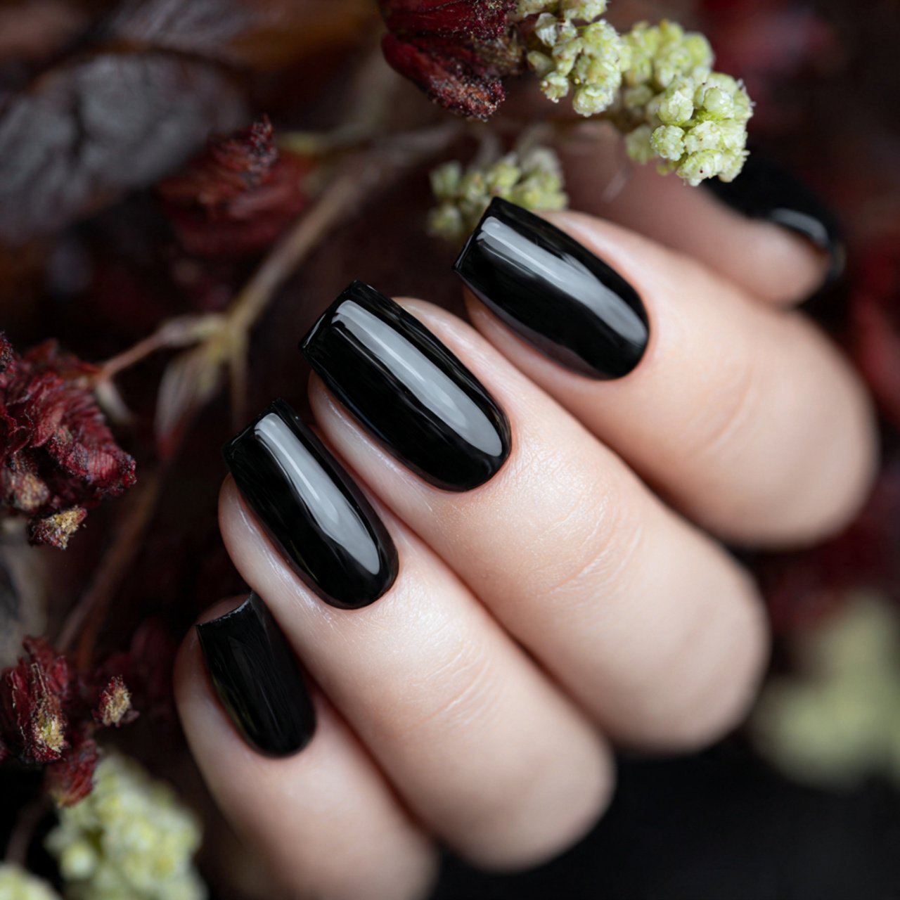 classic glossy black nails nature look nails