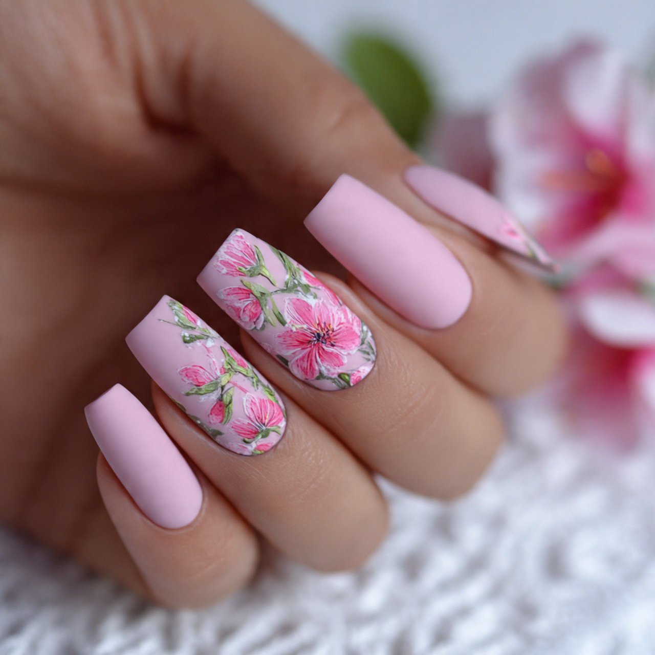 classic matte pink nature looks nails