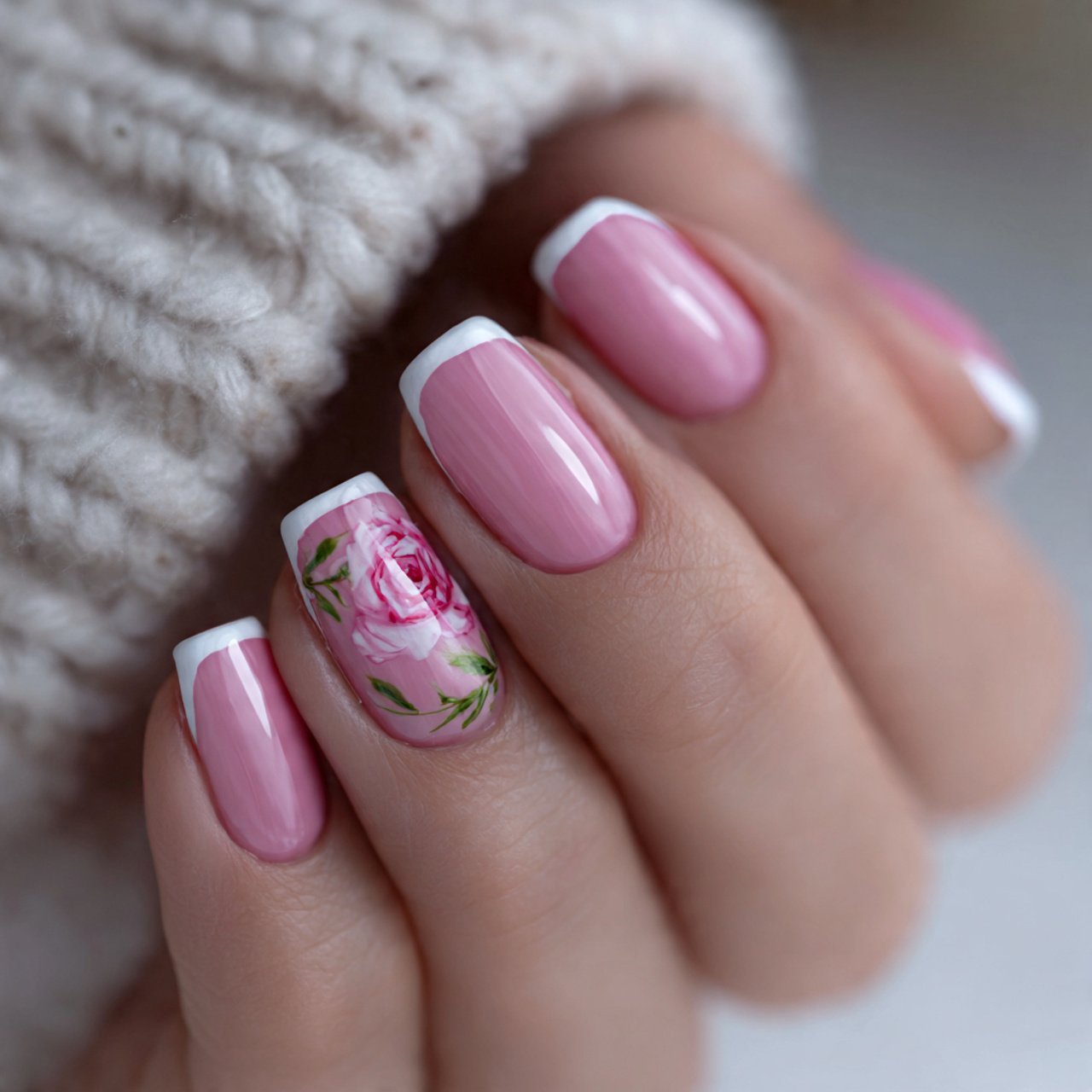 classic pink french tips nature look nails