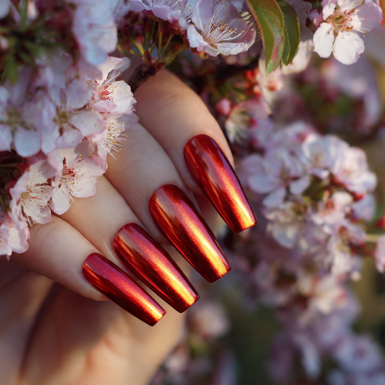 classic red chrome ombr nature looks nails