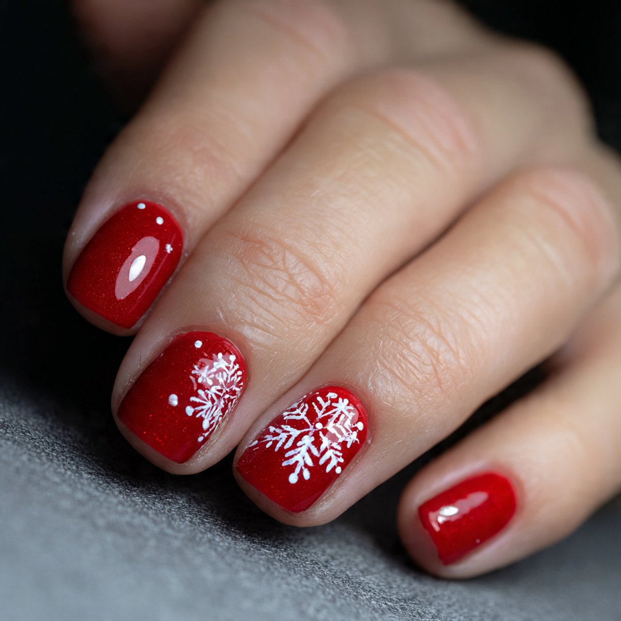 classic red nails with snowflake accents nature lo