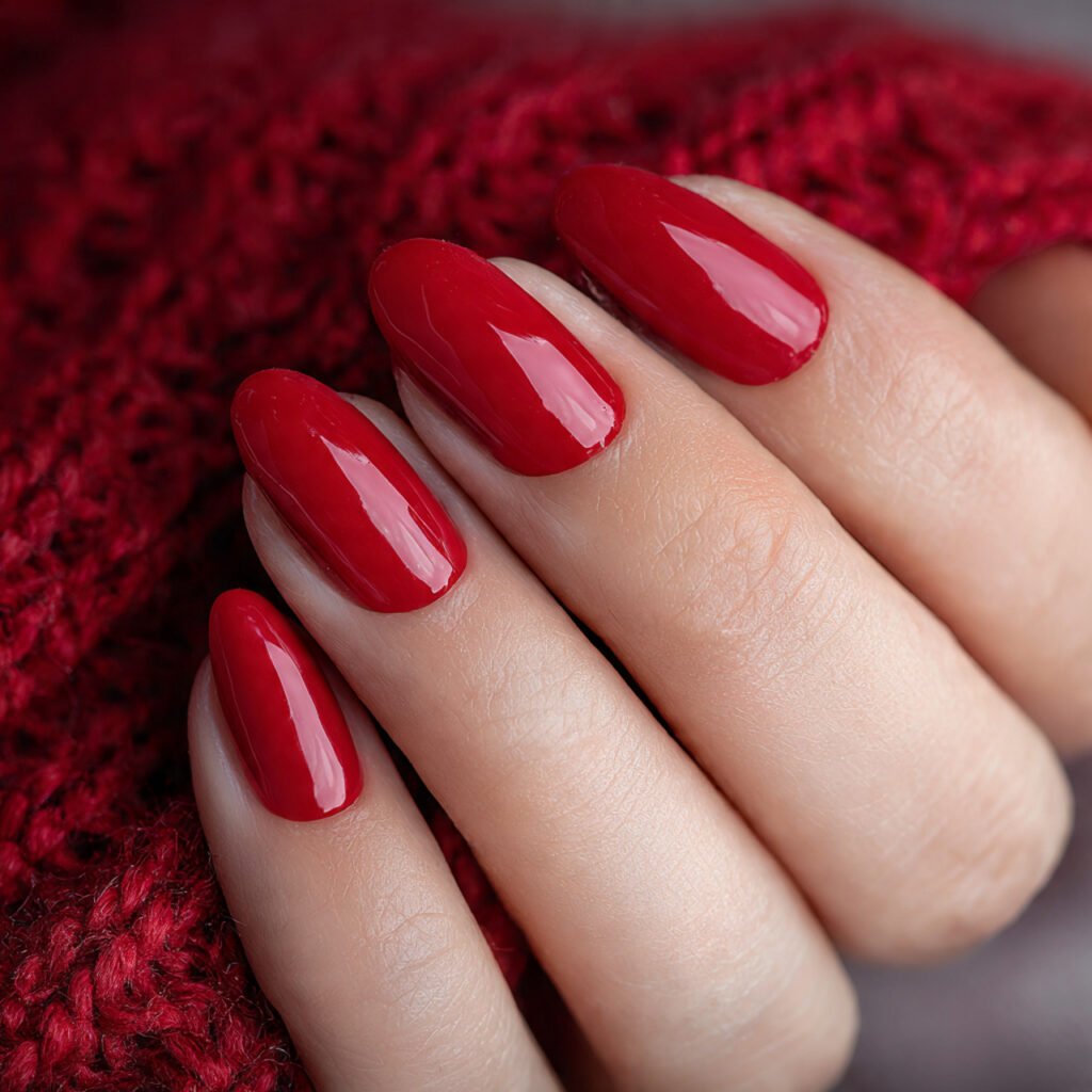 classic red with glossy finish attractive nails