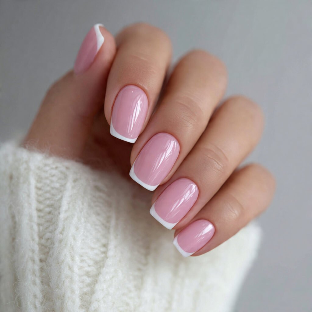 classic soft pink french tip attractive nails
