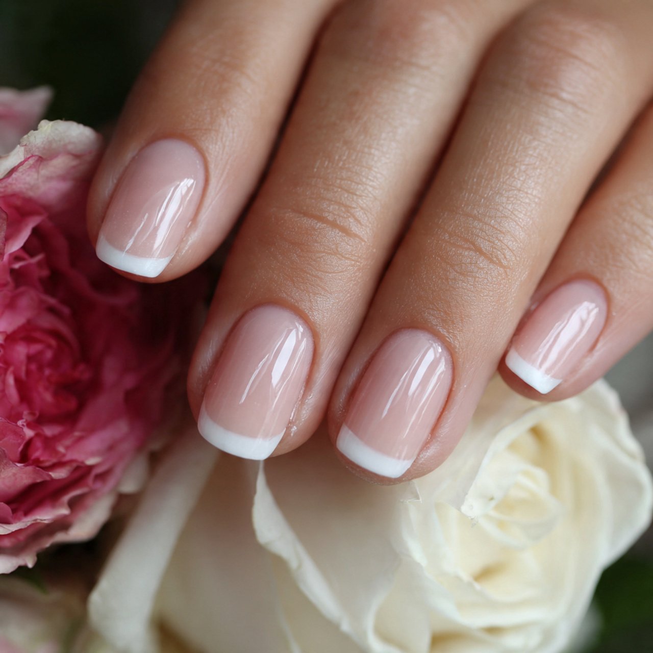 classic white french tips with glossy finish natur