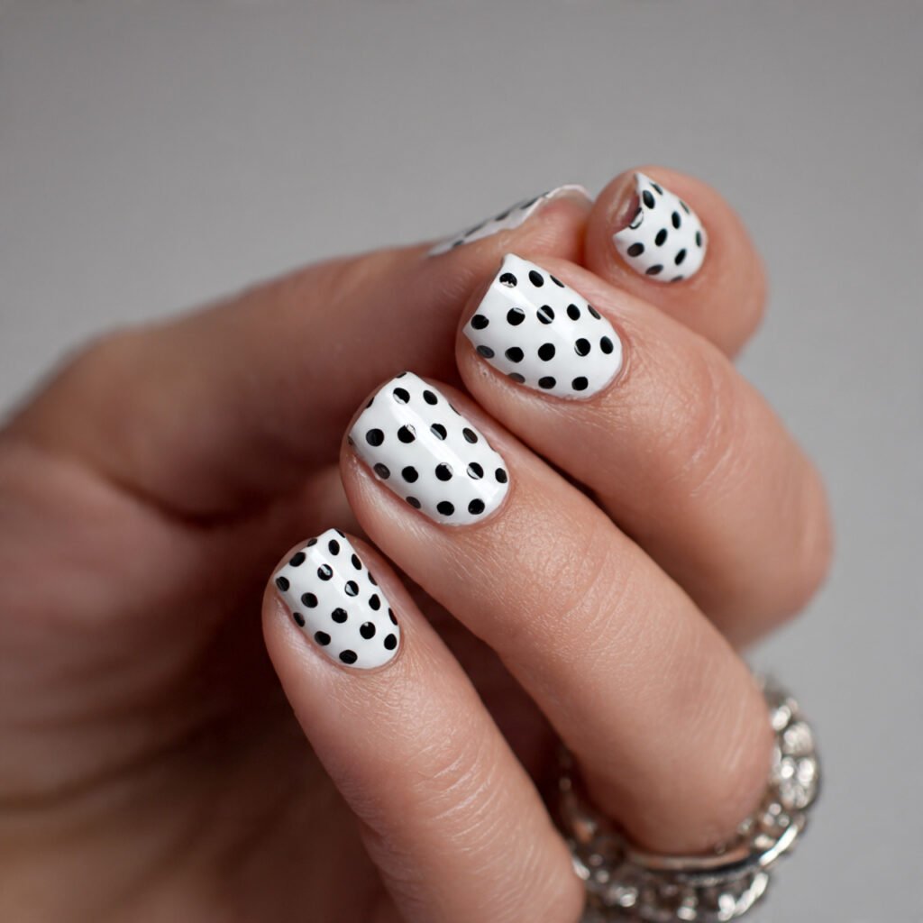classic white base black polka dots 1