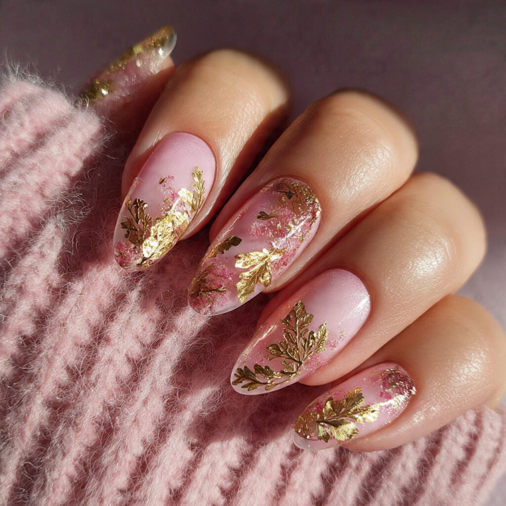 clear pink gold leaf cool look