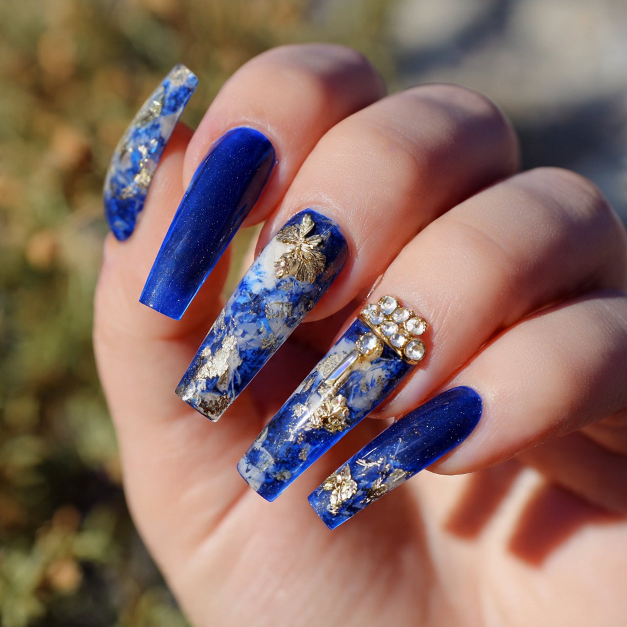 cobalt blue statement set with one break nail natu