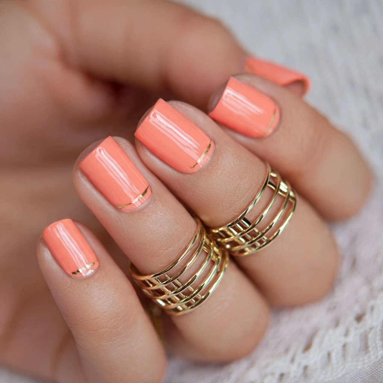 coral cream with gold cuticle cuffs attractive nai