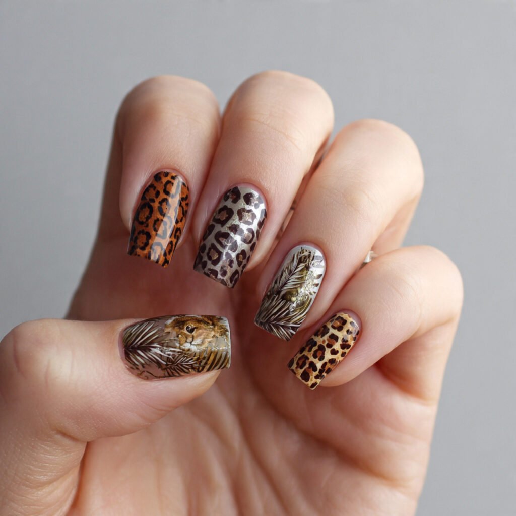 cute animal print nature look background nails