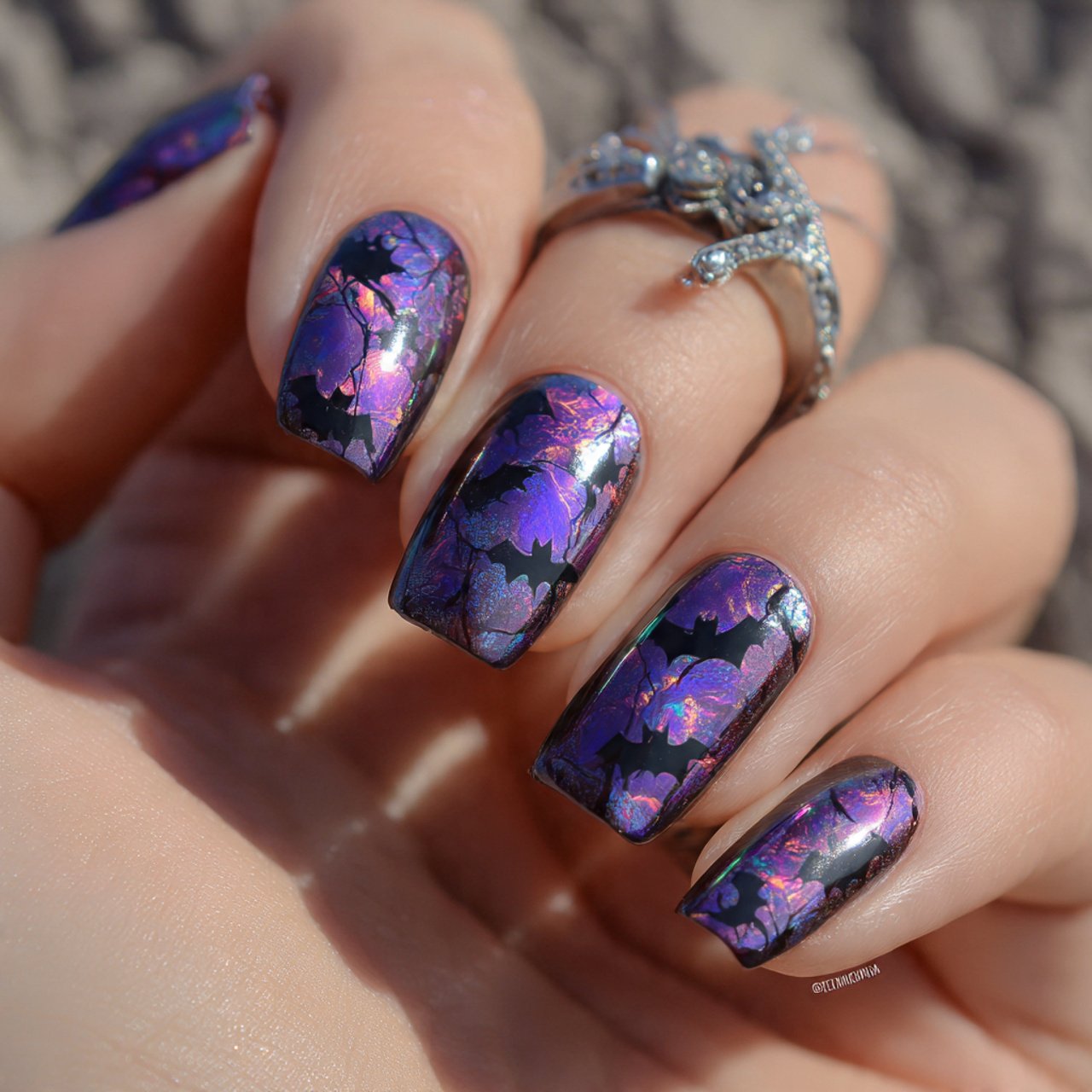 dark purple with holographic bats nature looks nai