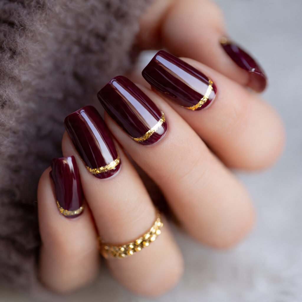deep burgundy with gold accents attractive nails
