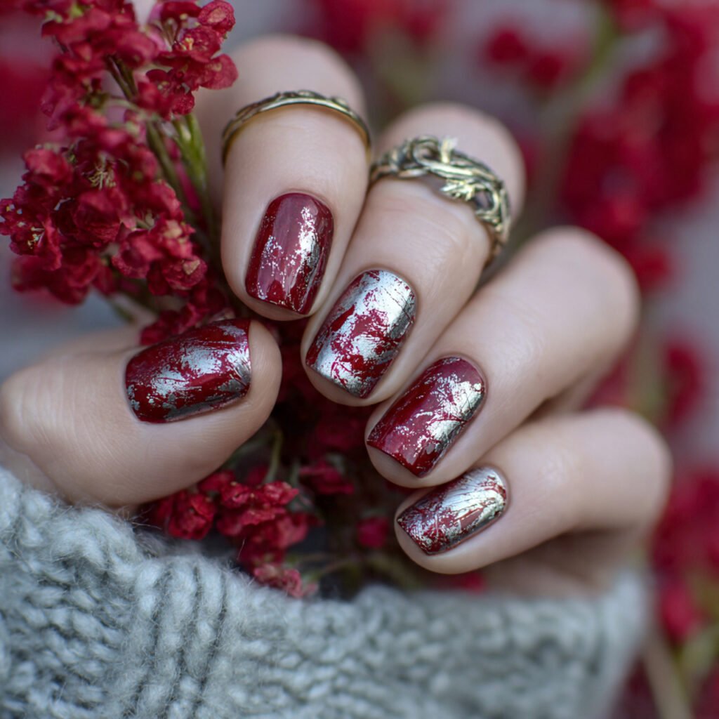 deep red with silver foil nature look