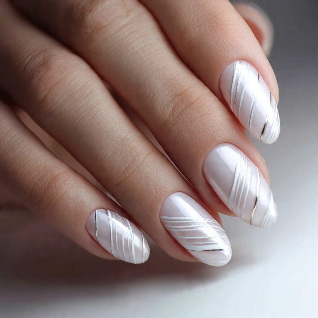 delicate white stripes attractive nails 1