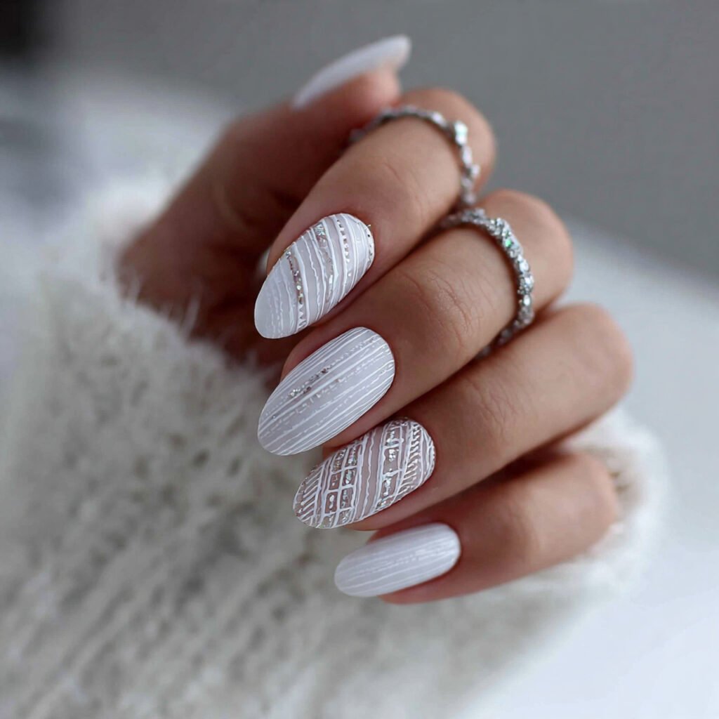 delicate white stripes attractive nails