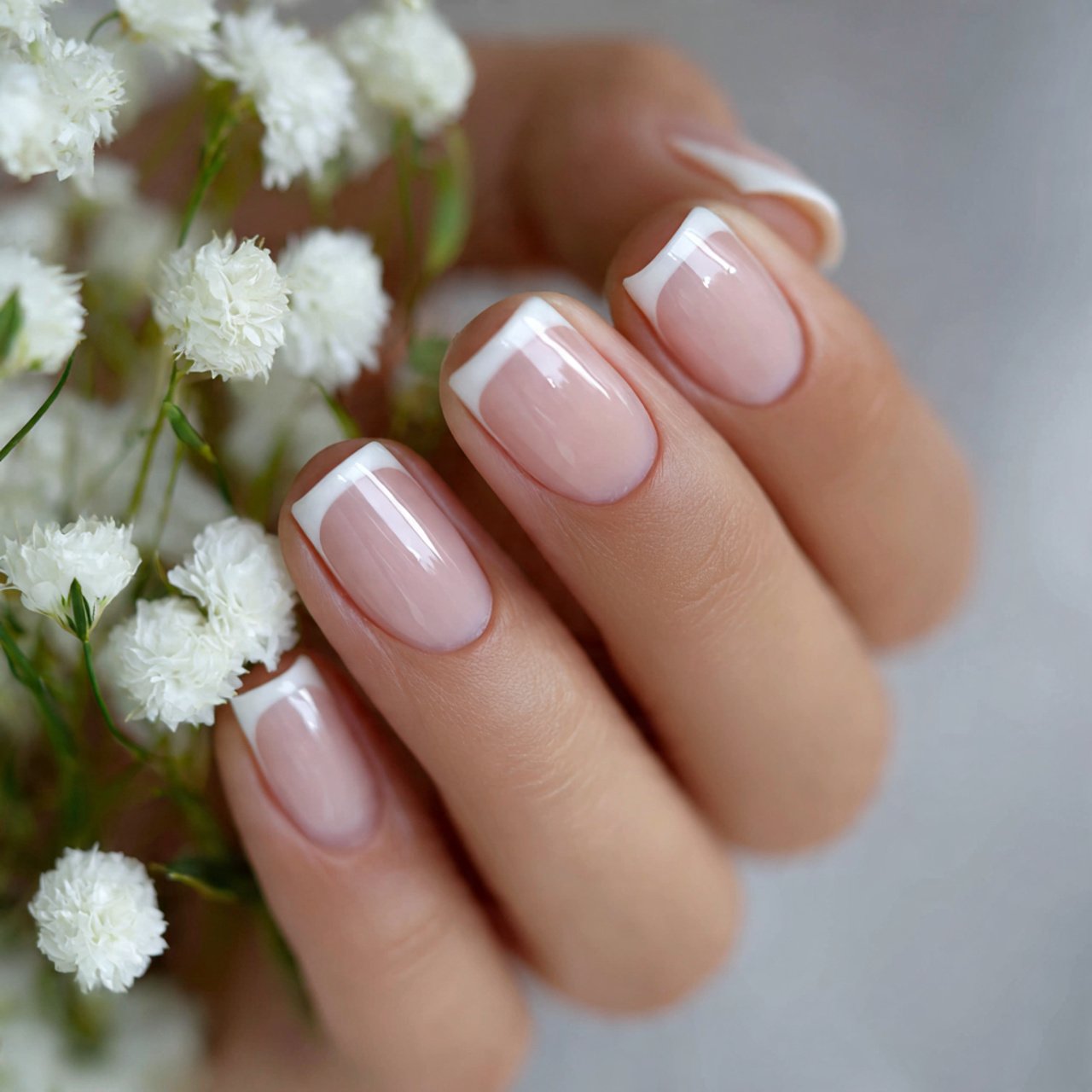 double line white french tip nails nature look nai