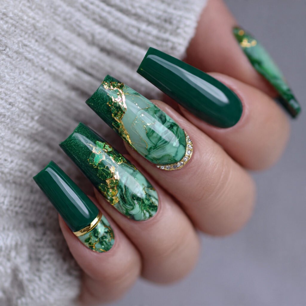 emerald green glam attractive nails