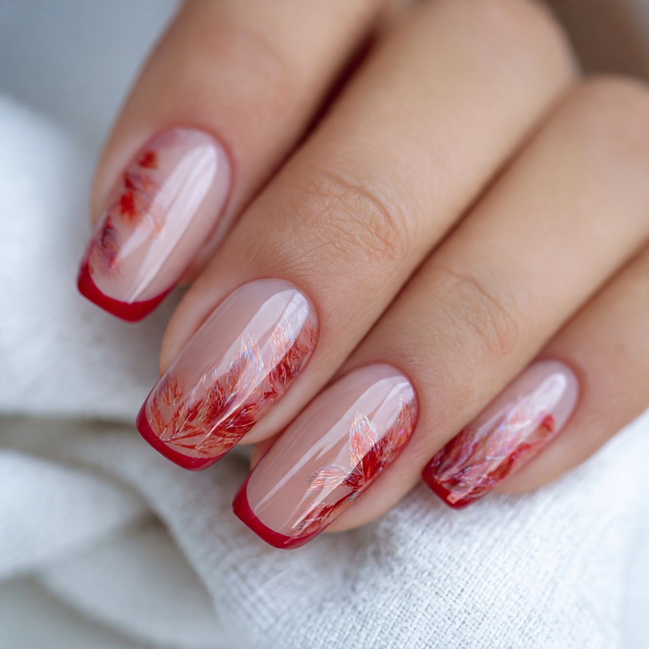 faded red french nails nature look nails