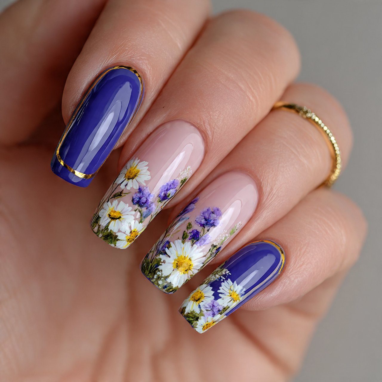 floral french tips nature look nails