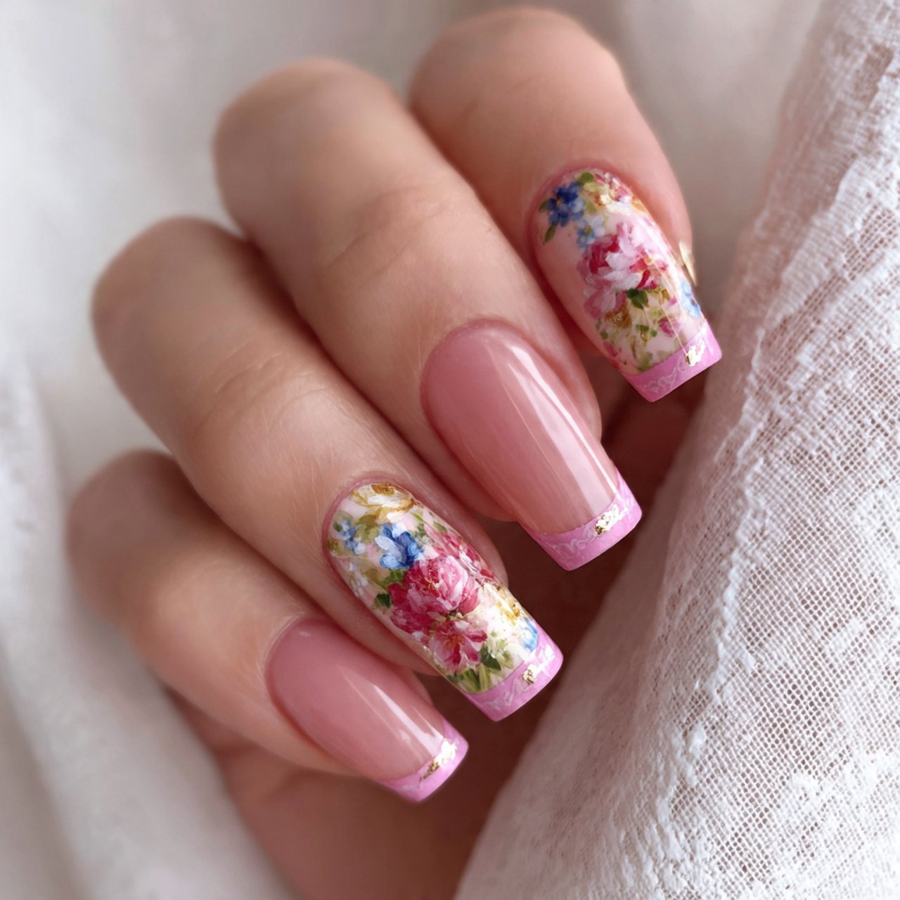 floral pink french tips attractive nails