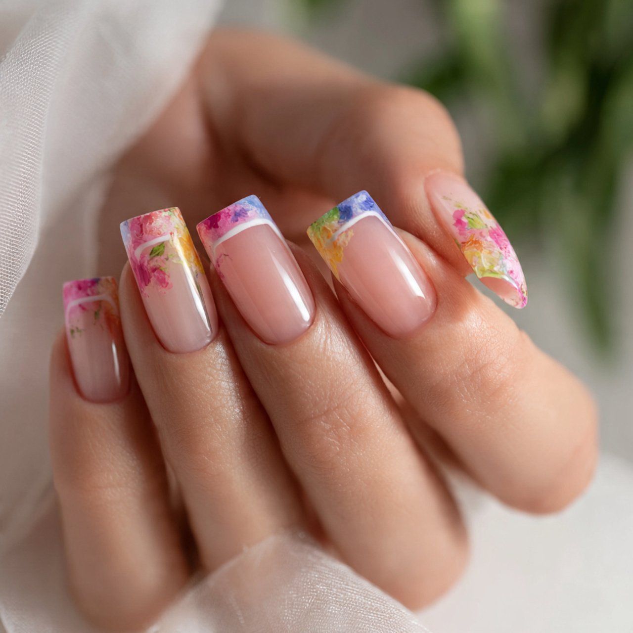 french tips with colorful accent nails nature look
