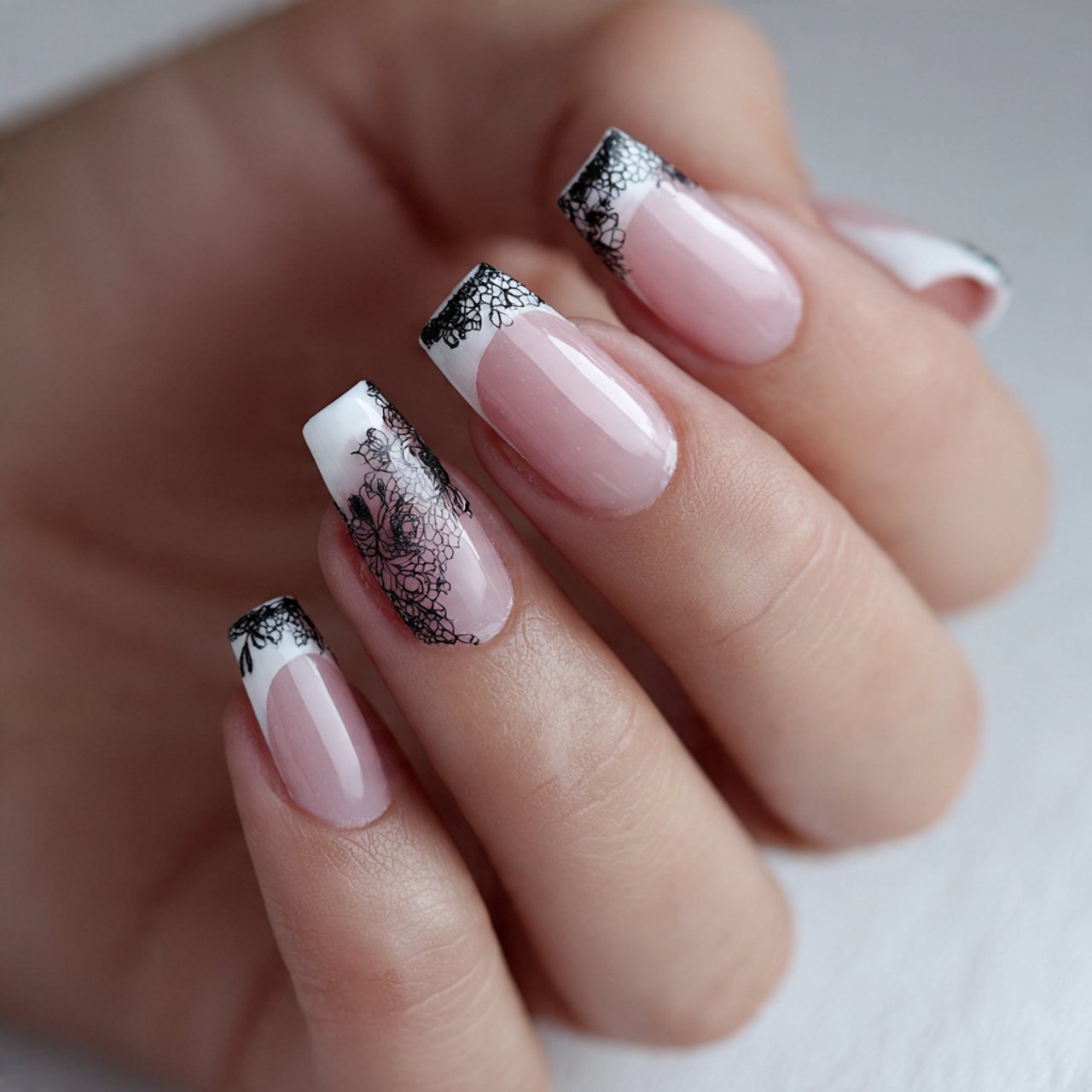 french tips with lace detailing nature looks nails