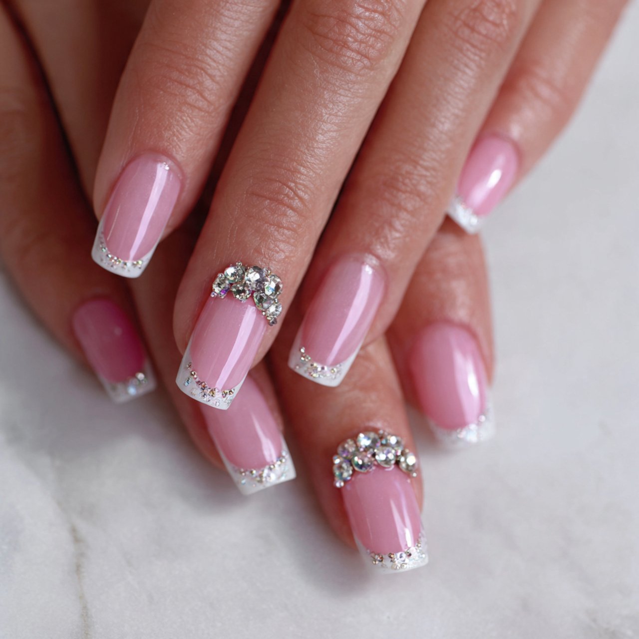 french tips with rhinestone accents attractive nai