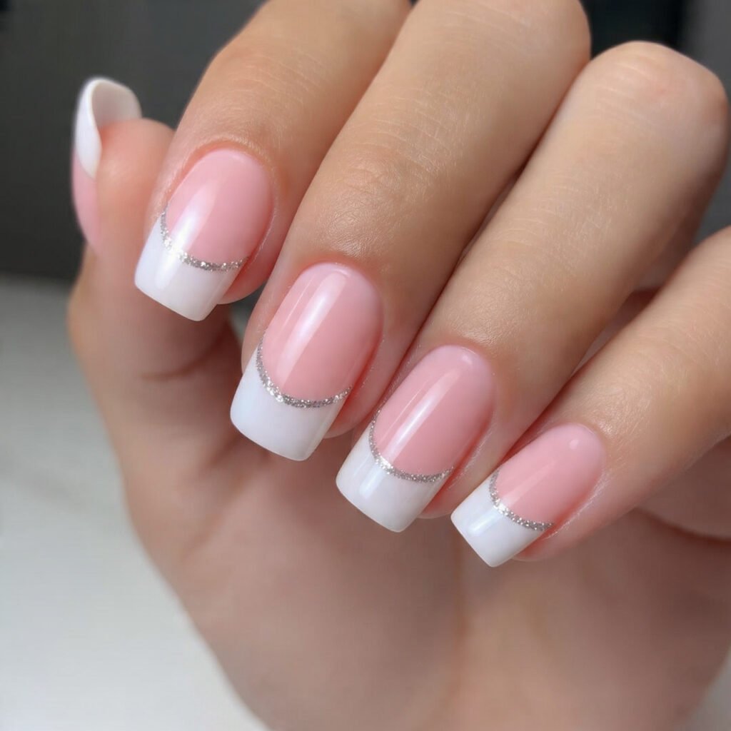 french tips with a glitter smile line