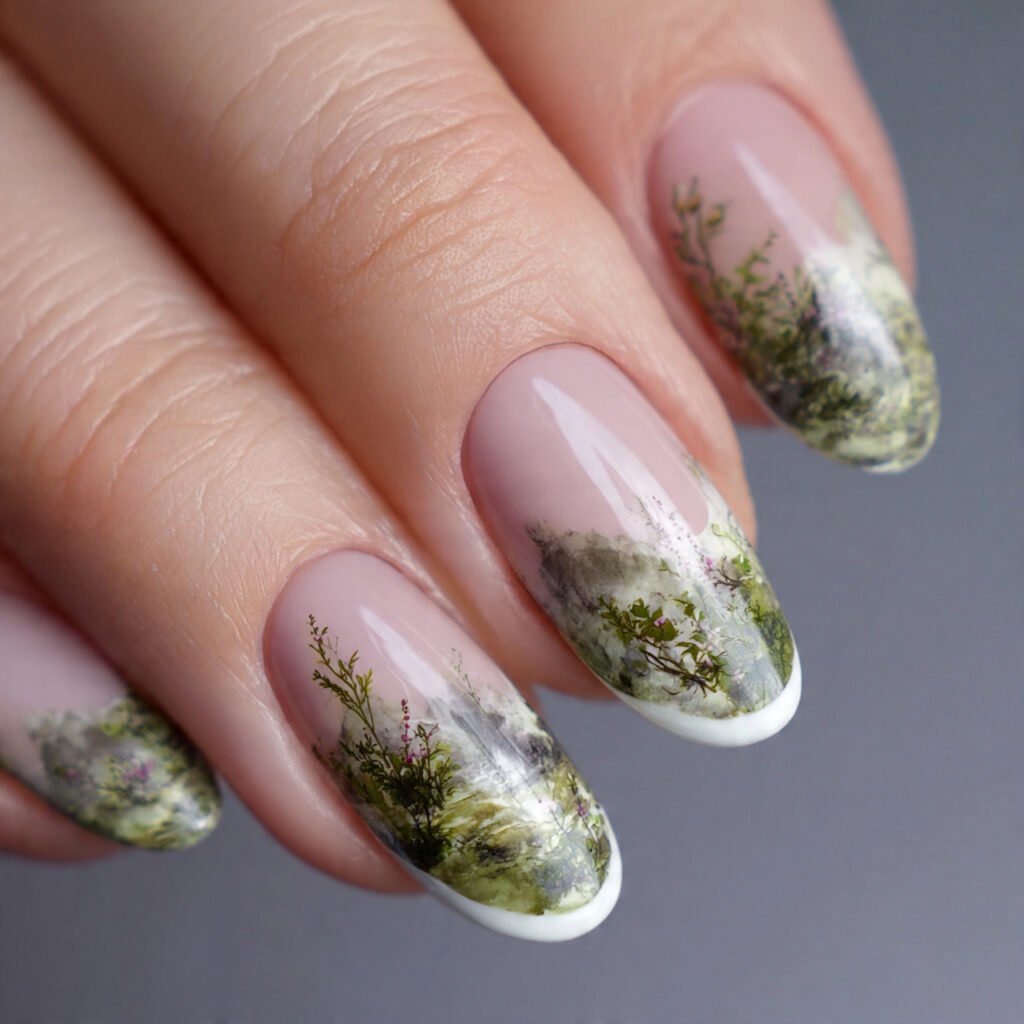 french tips with artistic detailing nature look
