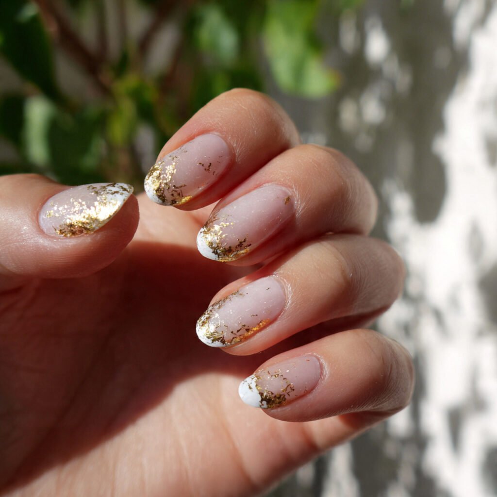 french tips with foil accents on natural