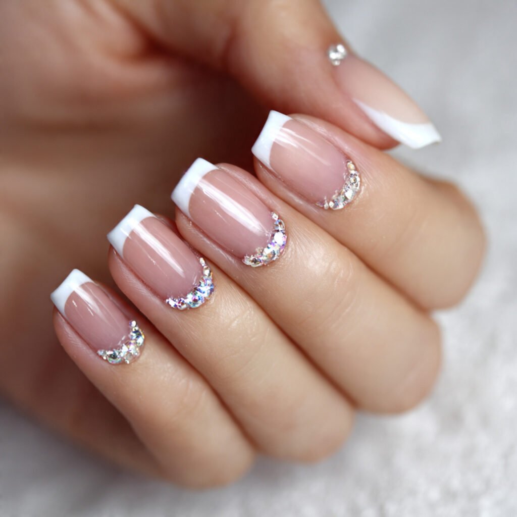 french tips with rhinestones attractive looks nails