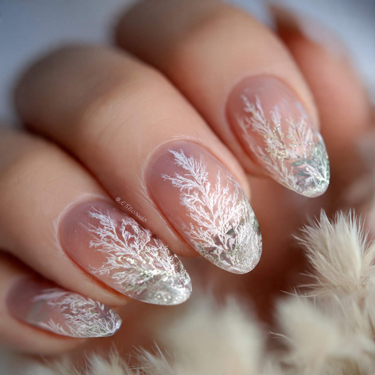 frosted ice nails nature looks nails