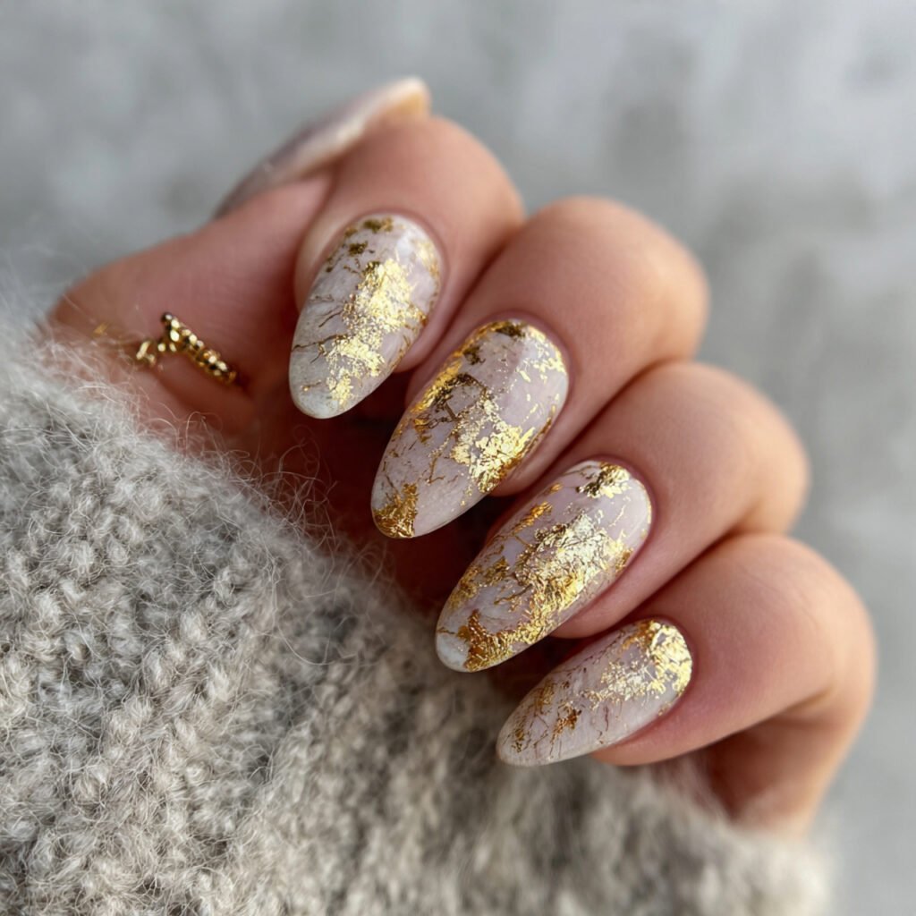 frosted with gold leaf nails