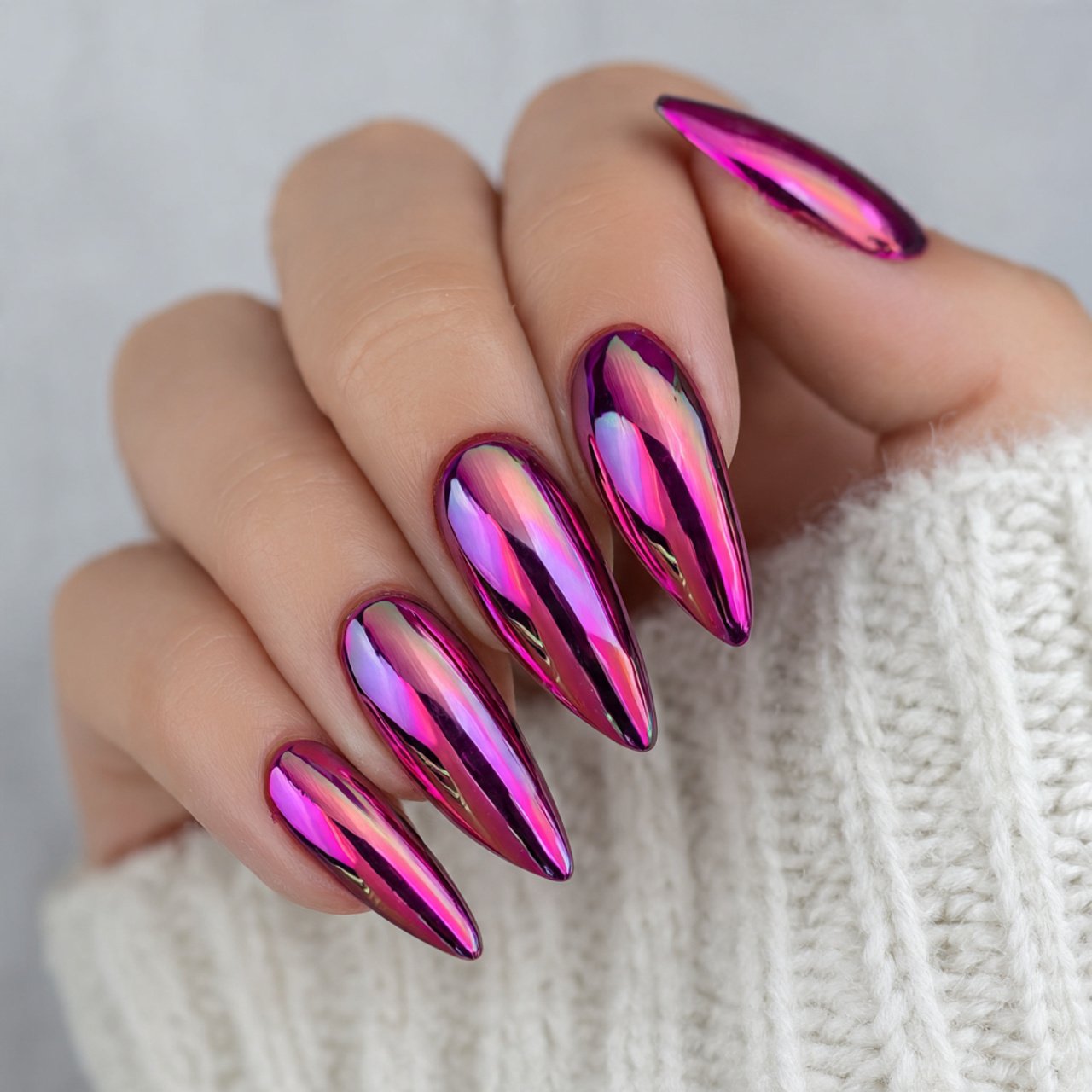 fuchsia chrome flame tips attractive look nails