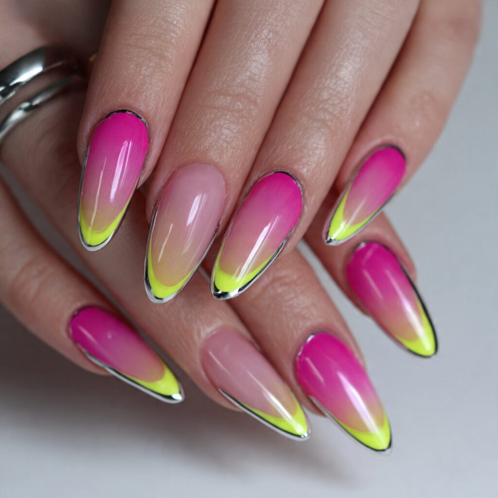 futuristic neon french tips attractiv nails