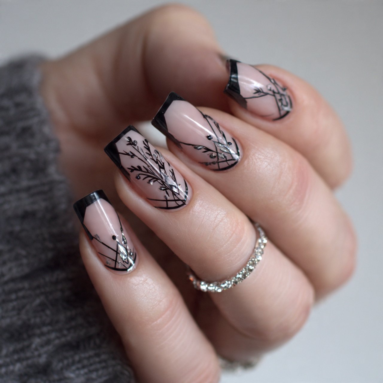 geometric french tips nature look nails