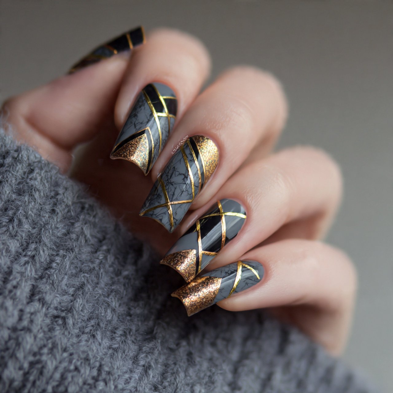 geometric nail art with metallic accents nature lo