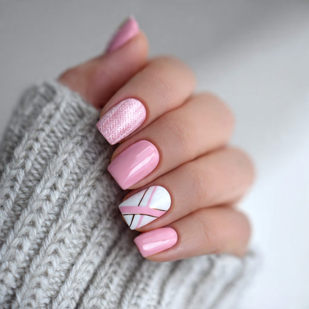 geometric pink and white nails attractive nails