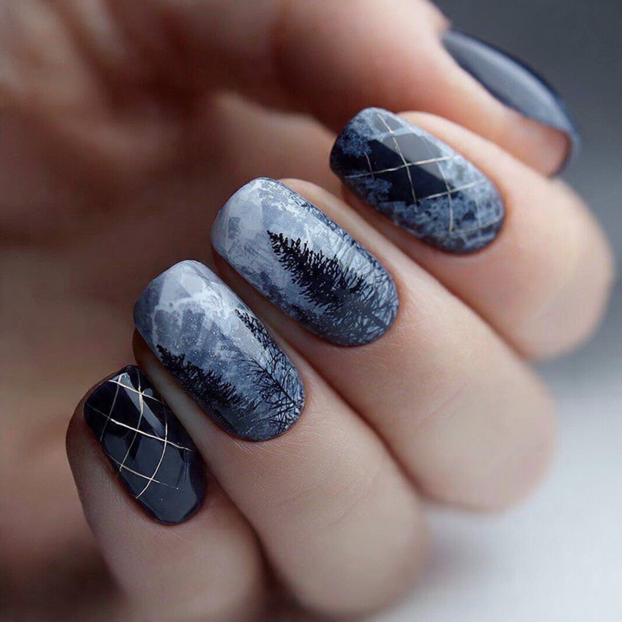 geometric winter nails nature looks nails
