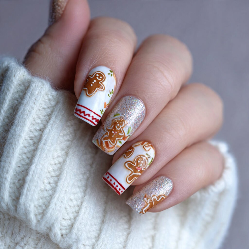 gingerbread outline accent one nail attractive nai