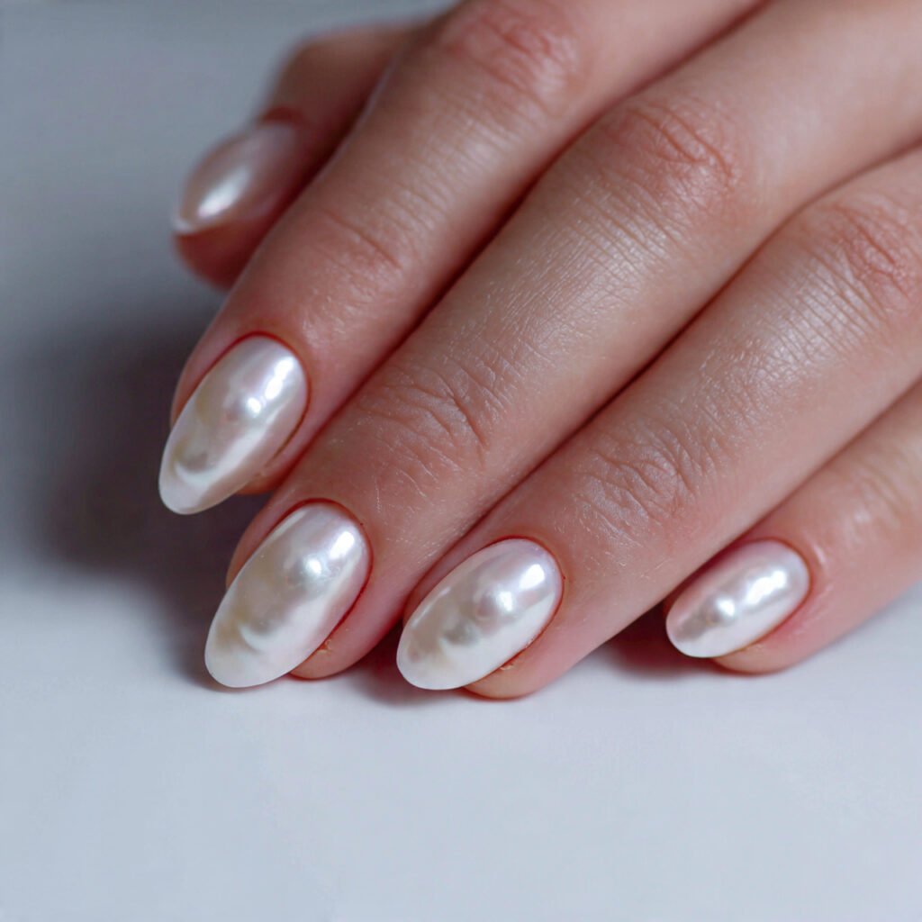 glazed pearl over milky white attractive nails