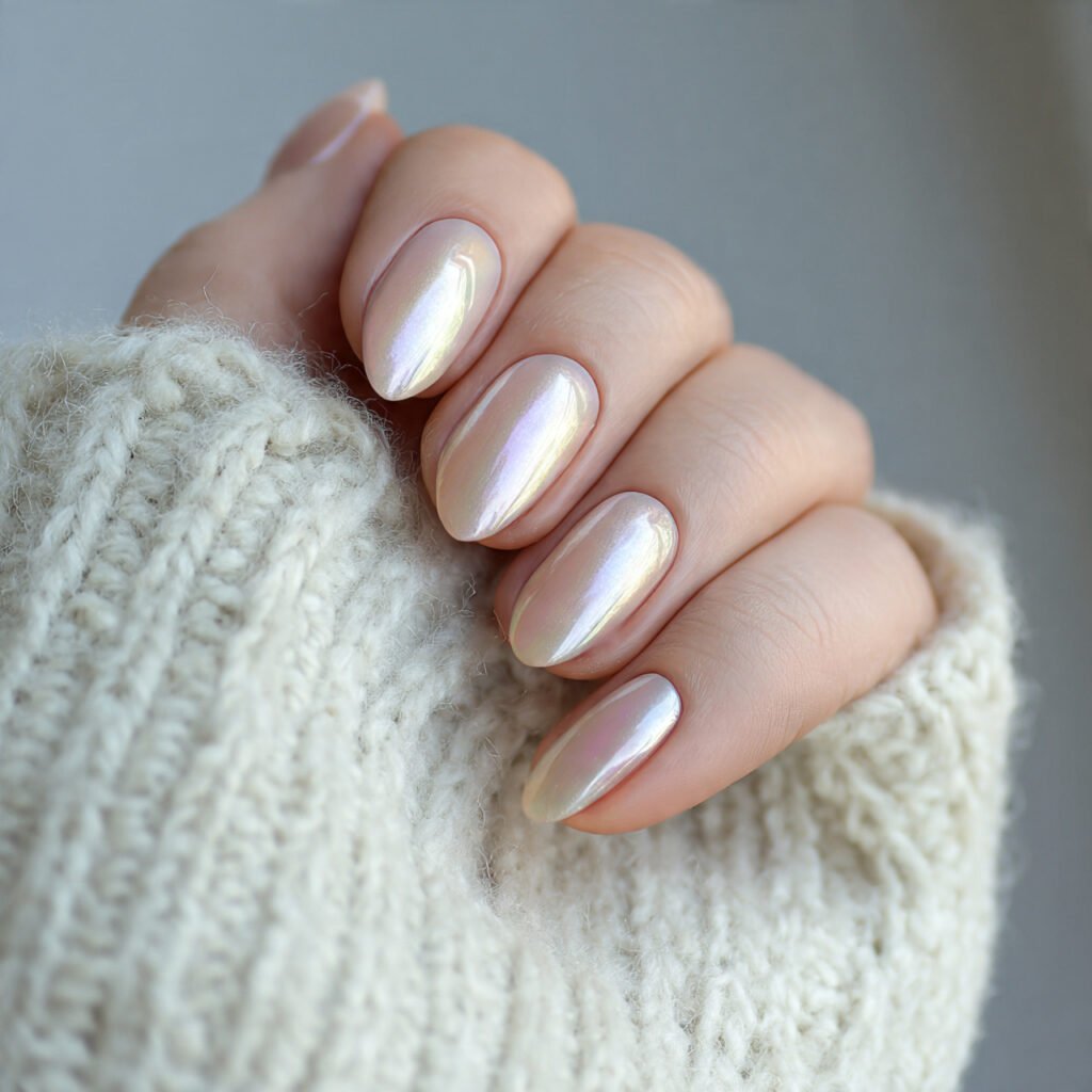 glazed pearl finish over milky nails