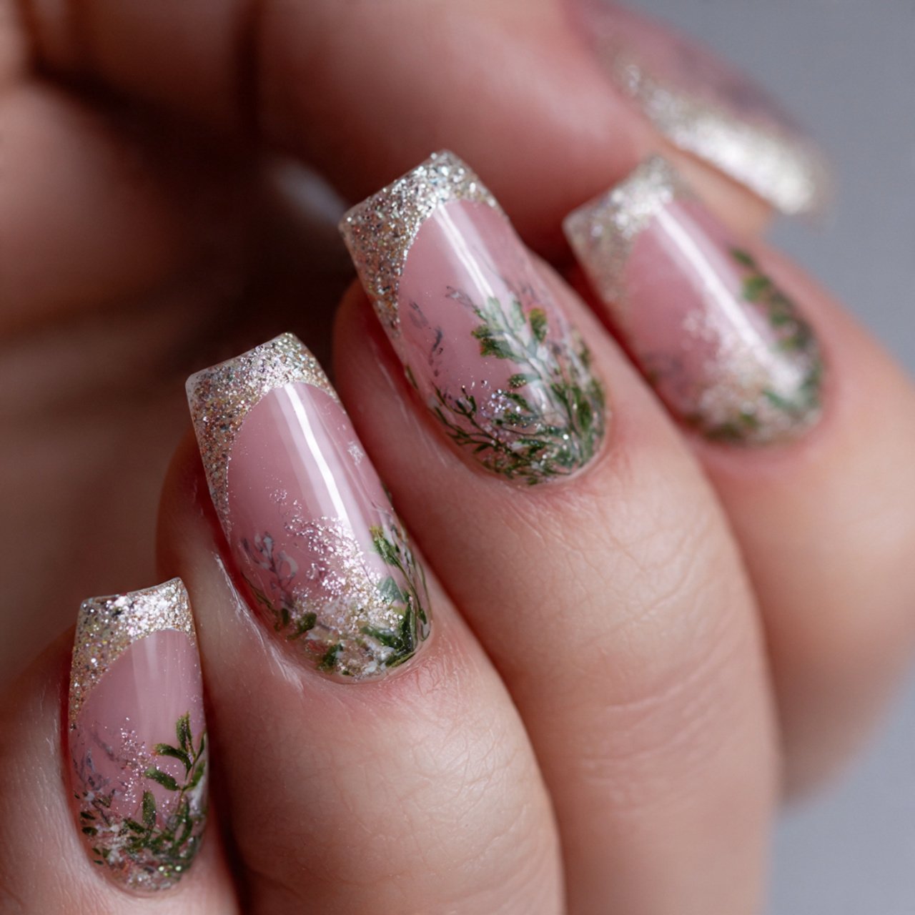 glitter french tips nature look nails