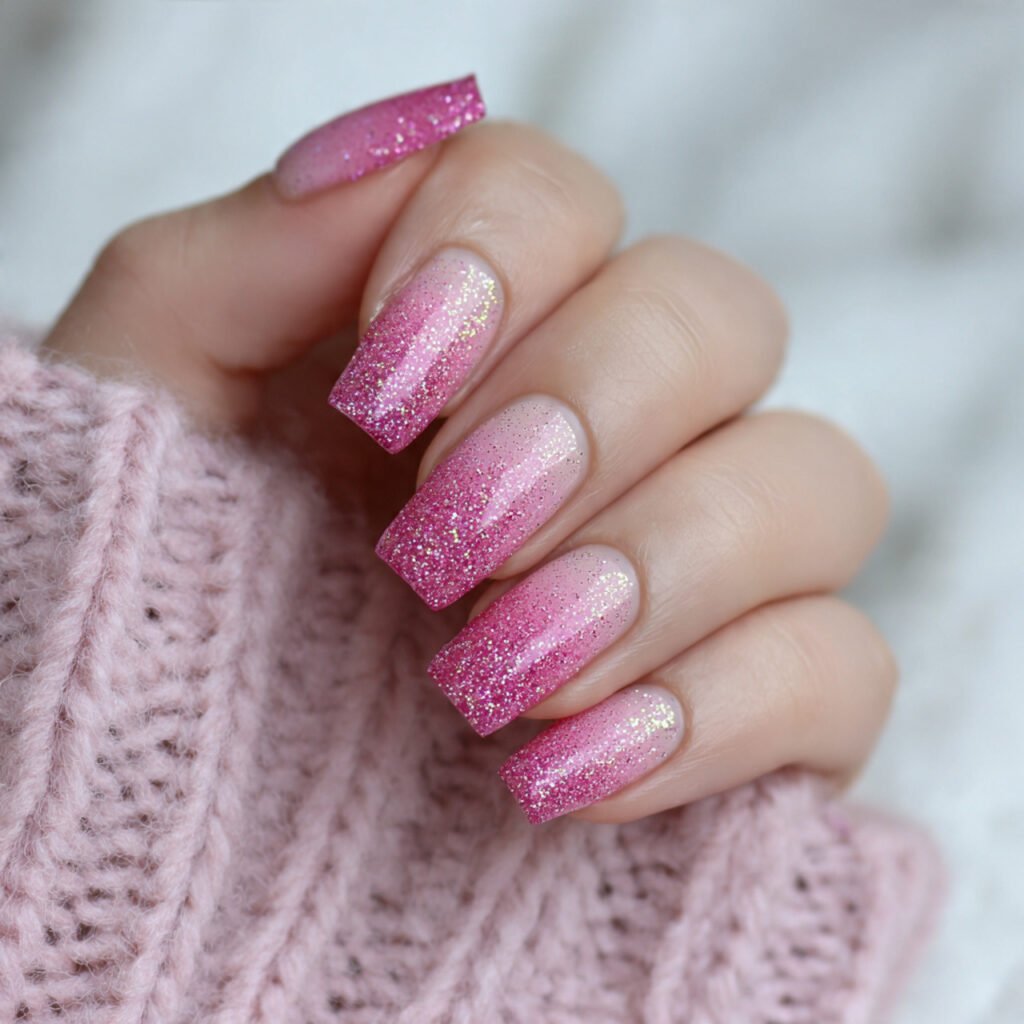 glitter pink gradient nails