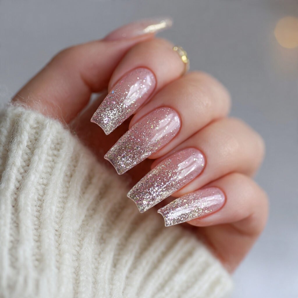 glossy clear nails with glitter veil attractive na