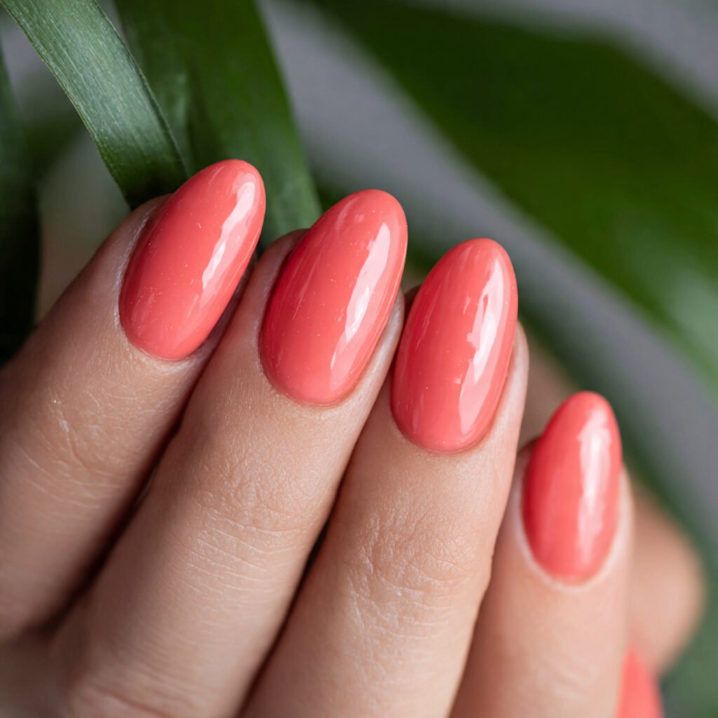 glossy coral nails attractive nails