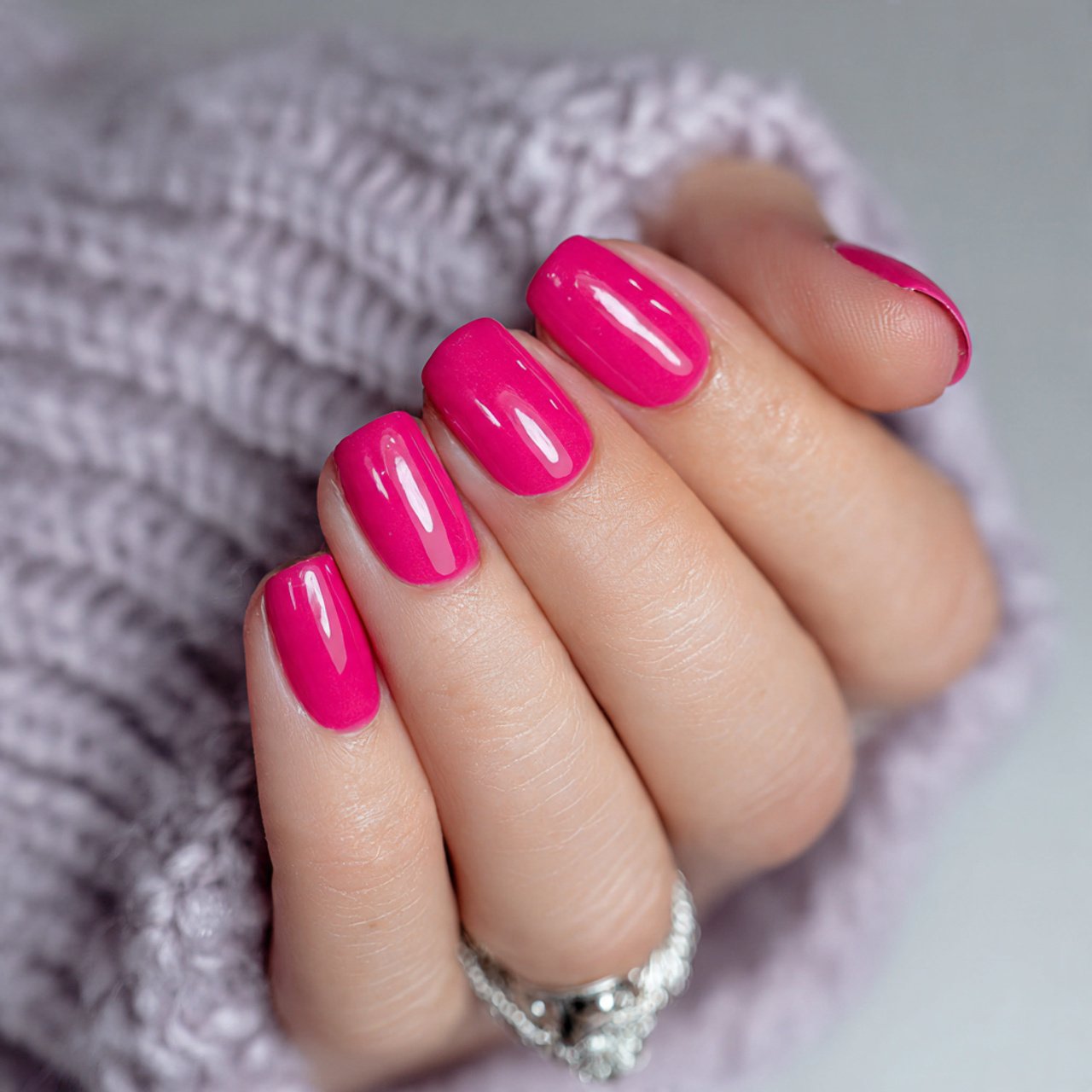 glossy hot pink classic attractive look nails 1