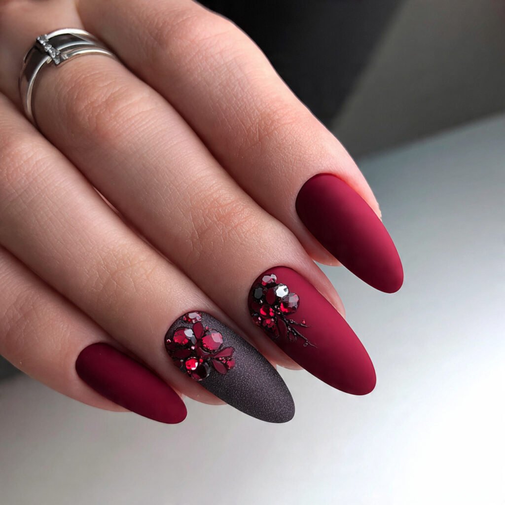 glossy matte red attractive nails