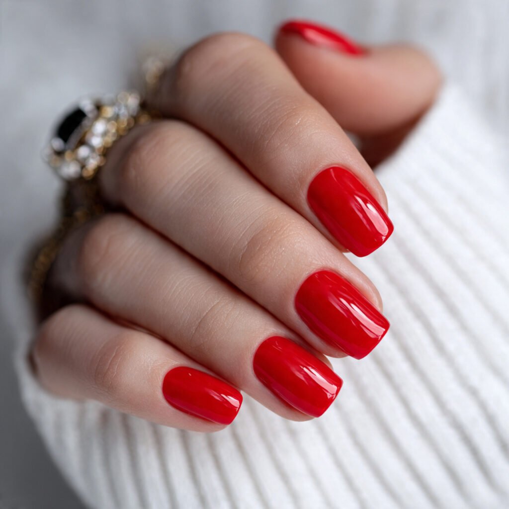 glossy short red summer edition attractive nails