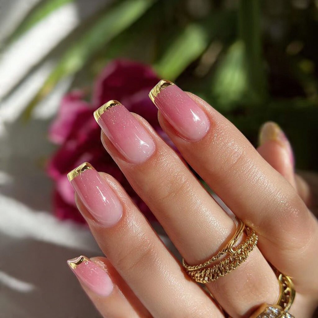 gold accented pink gradient tips attractive nails